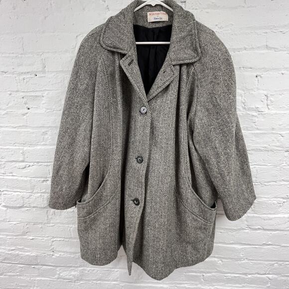 WinterTime by Herman Kay Coat Womens 20W Gray Herringbone Wool Blend Lined Plus - Picture 1 of 10